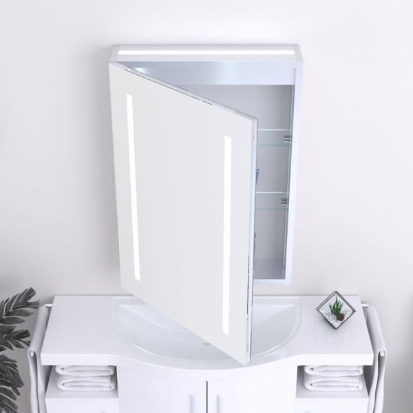 Kartell KVIT Spectrum 700 x 500 LED Mirror Cabinet with Sensor, Antifog Demister, Charging Socket & Glass Shelves
