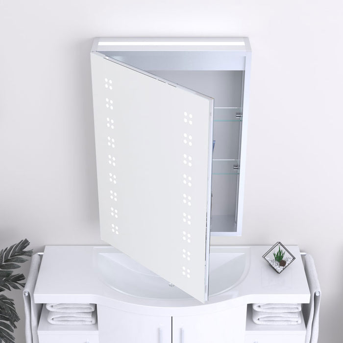 Kartell KVIT Kandy 700 x 500 LED Mirror Cabinet with Sensor, Antifog Demister, Charging Socket & Glass Shelves