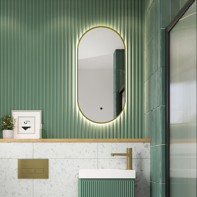 HB Aubrey 400mm x 800mm Slim LED Mirror - Brushed Brass