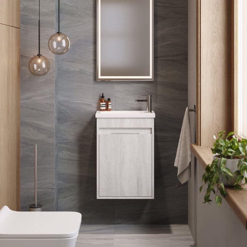 Banyetti Monda 390mm Wall Hung Cloakroom Vanity Unit - White Oak