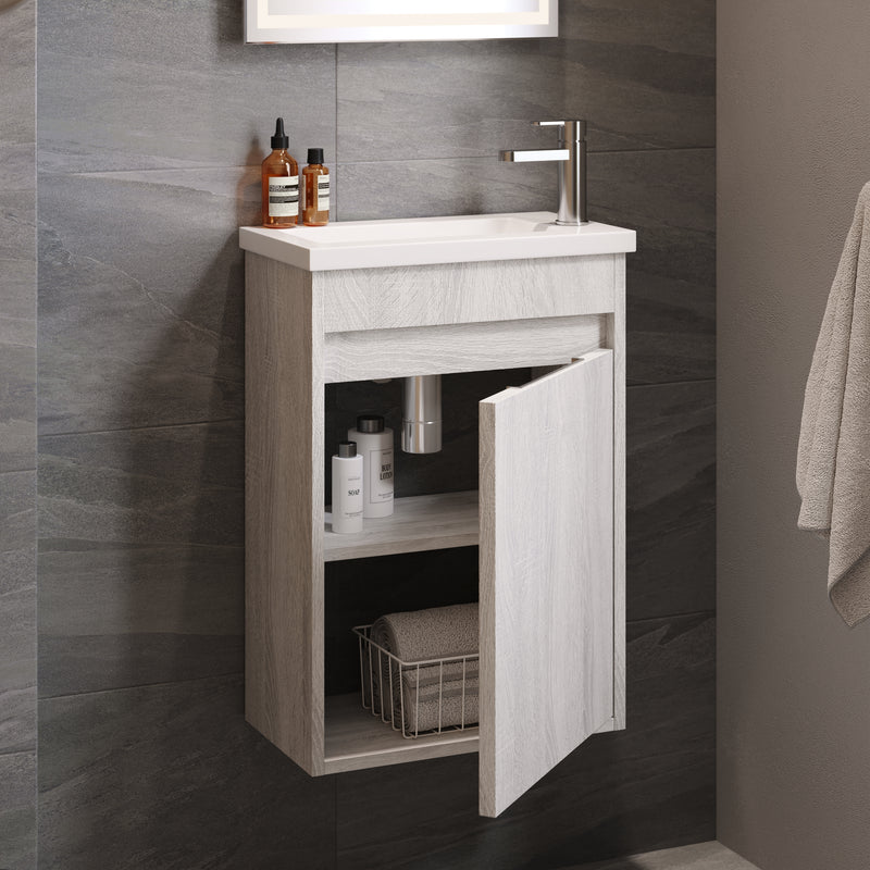 Banyetti Monda 390mm Wall Hung Cloakroom Vanity Unit - White Oak