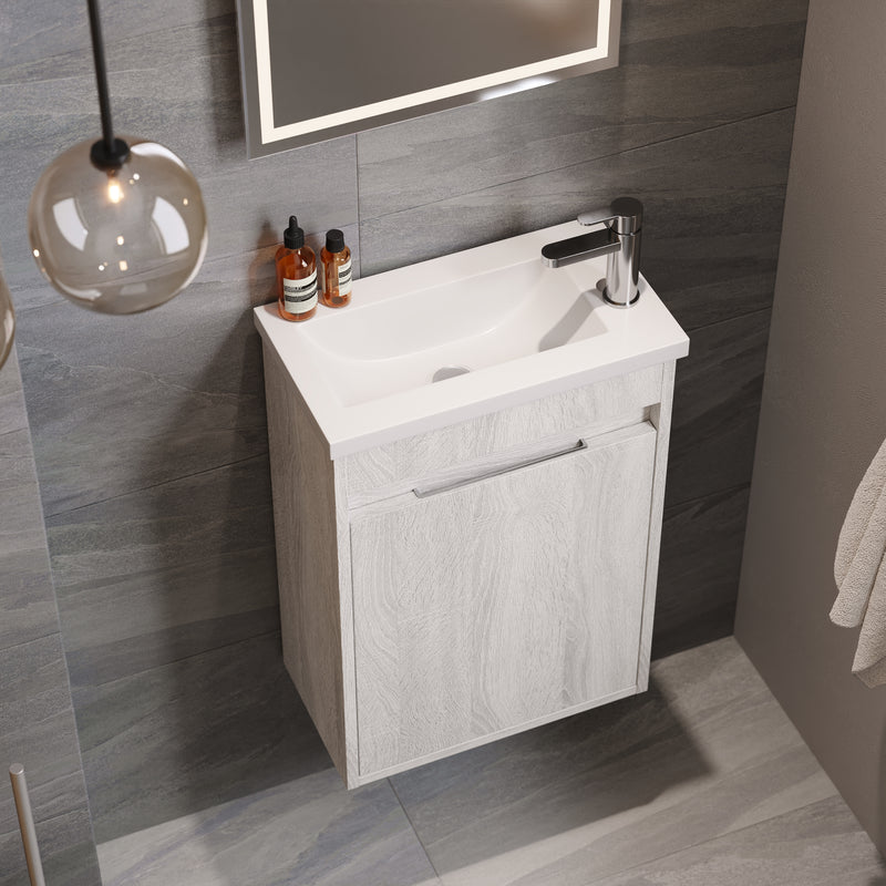 Banyetti Monda 390mm Wall Hung Cloakroom Vanity Unit - White Oak