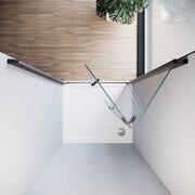 Minimalist black frameless bifold shower door with clear glass