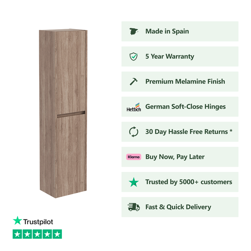 Banyetti Mino 1500mm Wall Hung Tall Cabinet - Nebraska Oak