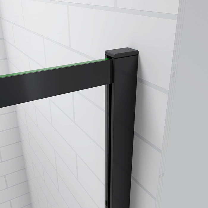 Installed Linea black framed walk-in wetroom screen in a contemporary bathroom