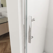 Modern bathroom featuring a chrome framed sliding shower door