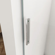 Installed chrome frameless sliding shower door in a luxury contemporary bathroom