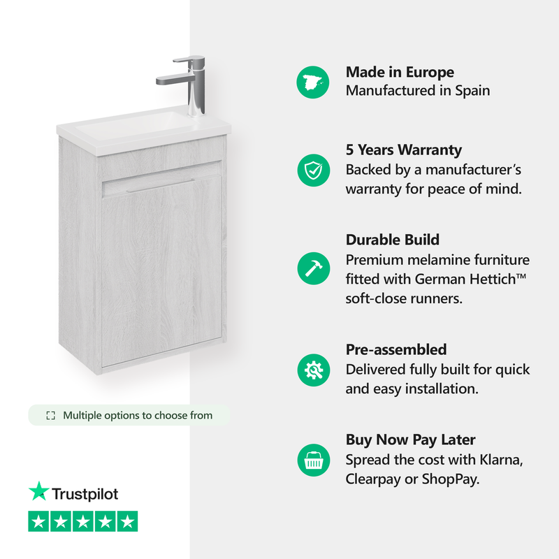 Banyetti Monda 390mm Wall Hung Cloakroom Vanity Unit - White Oak