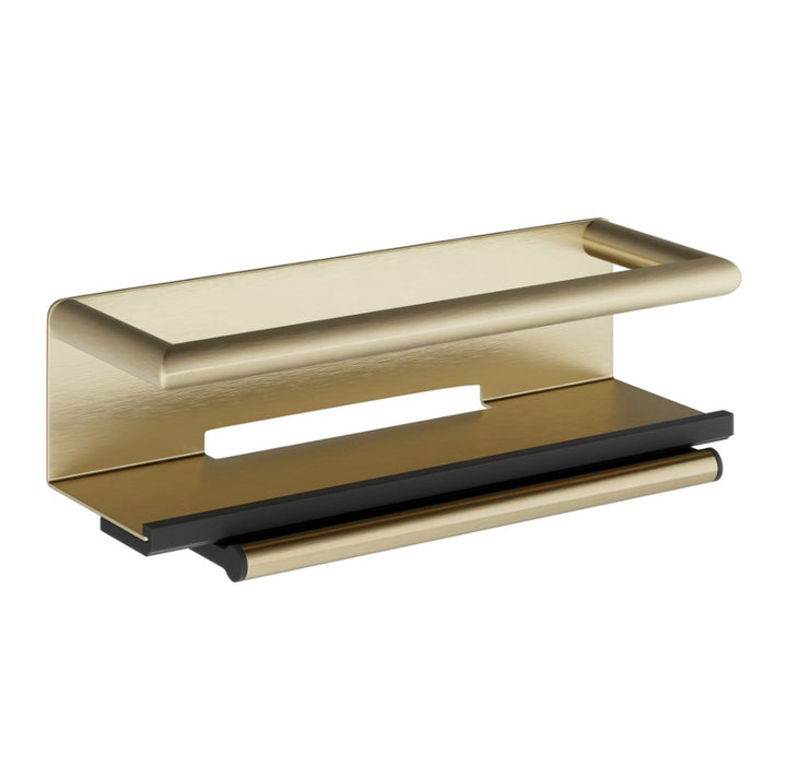 HIB Multi Feature Shower Shelf with Grab Bar and Magnetic Squeegee - Brushed Brass
