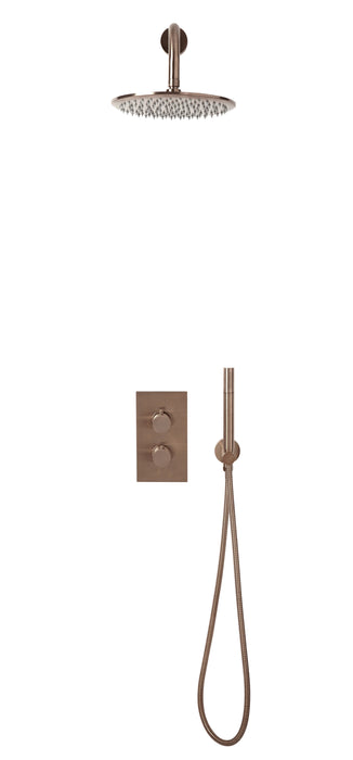 Kraft Lusso Concealed Shower System Round Handle, Handset & Mounting Bracket - Brushed Bronze