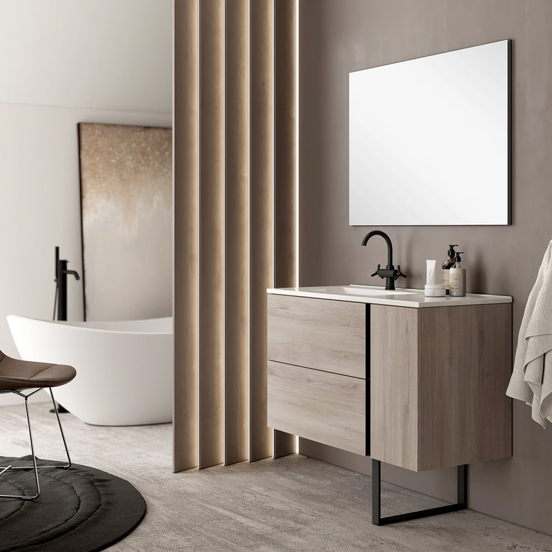 Banyetti Evora Iron Oak Wall Hung Vanity Unit with Matt Black Handles - Select Size