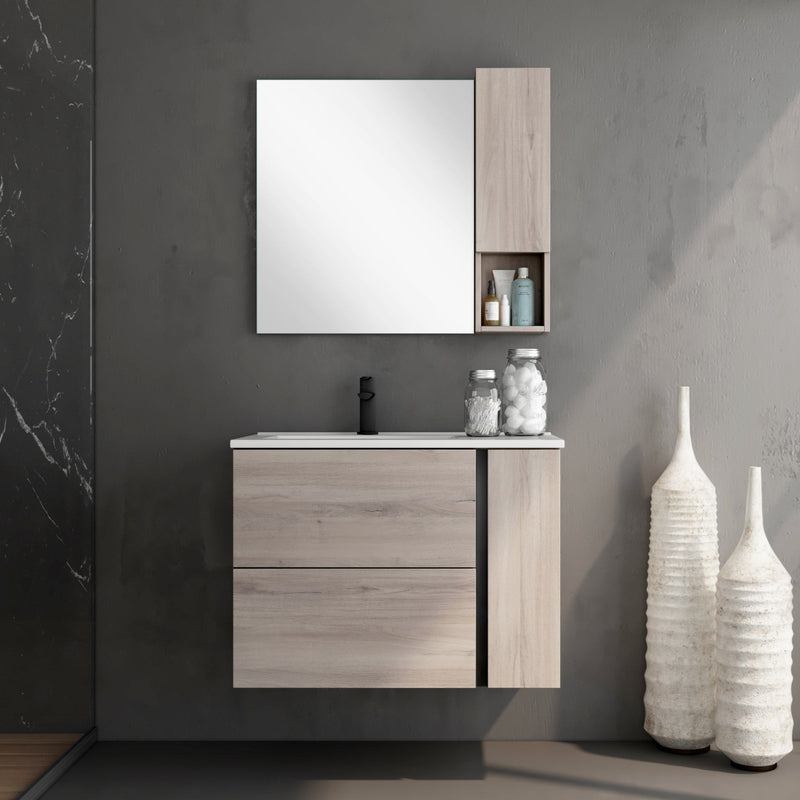 Banyetti Evora Iron Oak Wall Hung Vanity Unit with Matt Black Handles - Select Size