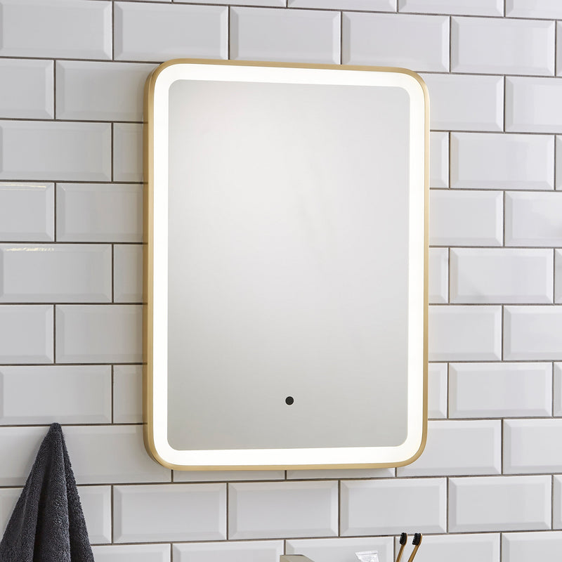 KV Ottone 700 x 500mm LED Mirror – 3 Tone Light, Demister, Sensor Switch – Brushed Brass