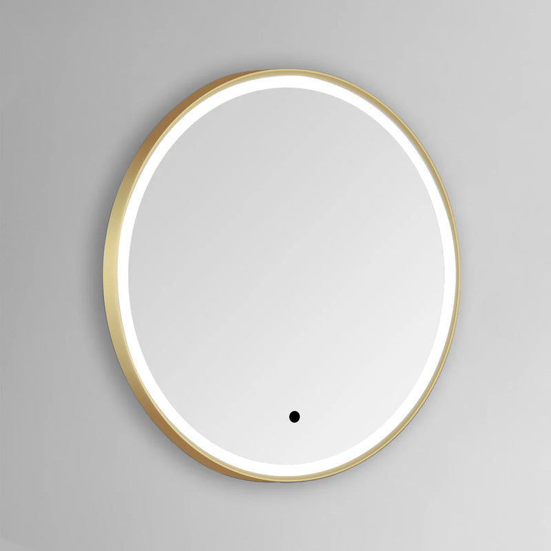 KV Ottone 600mm Brushed Brass Round LED Mirror – 3 Tone Light, Demister, Sensor Switch