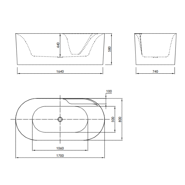Banyetti Oxford 1700 x 800 Freestanding Acrylic Bath - White