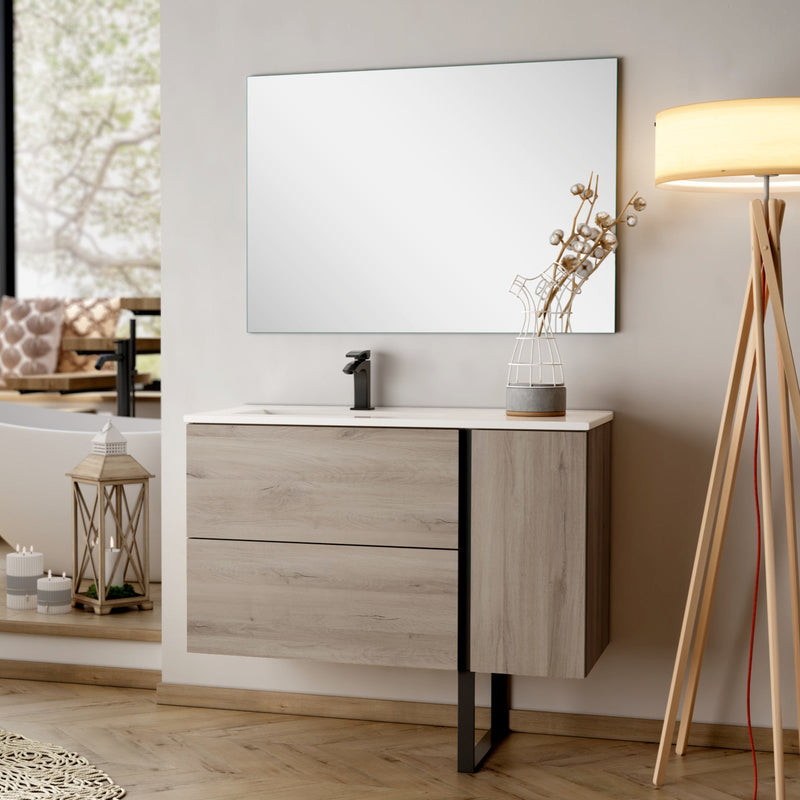 Banyetti Evora Iron Oak Wall Hung Vanity Unit with Matt Black Handles - Select Size