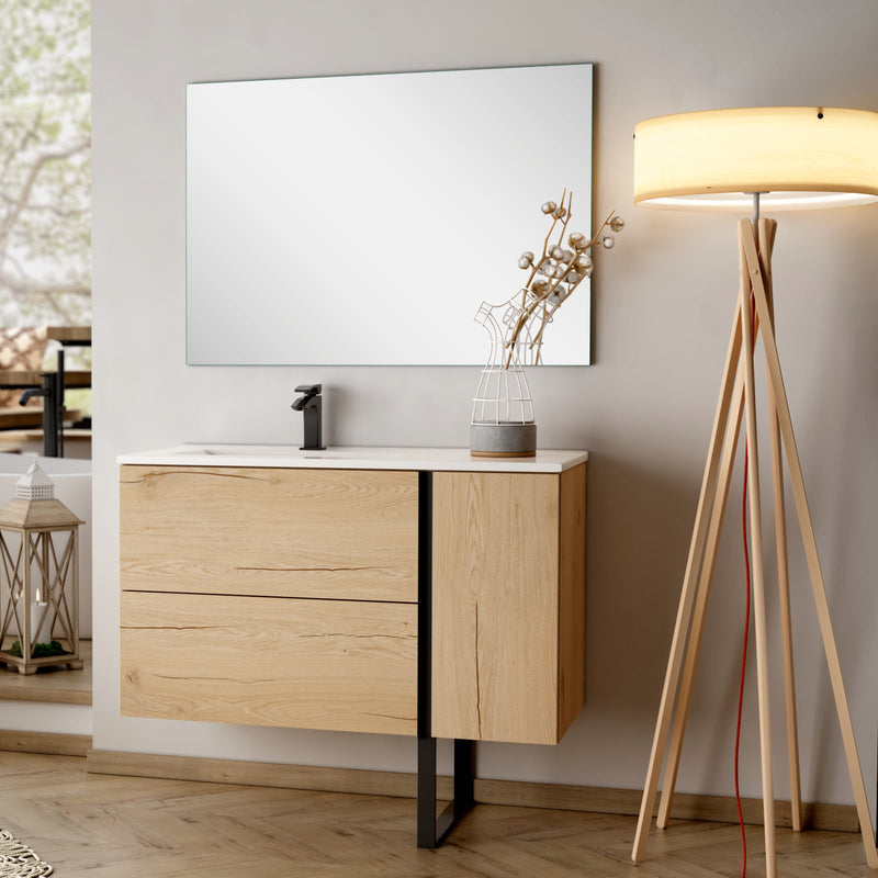 Banyetti Evora Natural Oak Wall Hung Vanity Unit with Matt Black Handles - Select Size