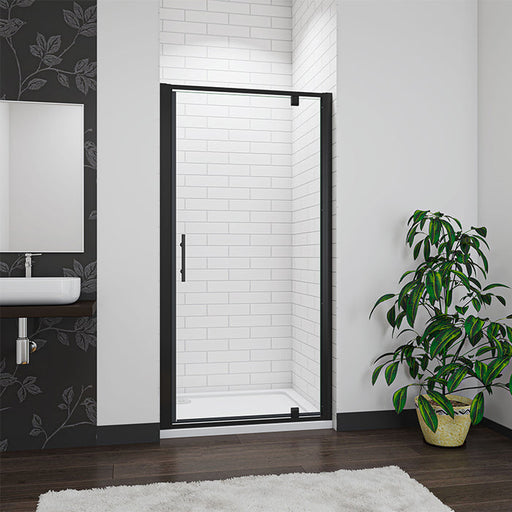Linea black framed pivot shower doors UK with 6mm clear tempered safety glass