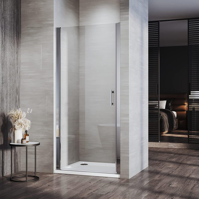 Linea chrome frameless pivot shower doors UK with 6mm clear tempered safety glass