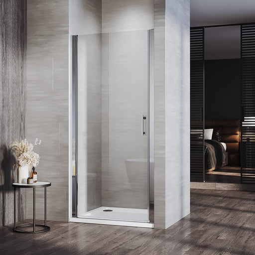 Linea chrome frameless pivot shower doors UK with 6mm clear tempered safety glass