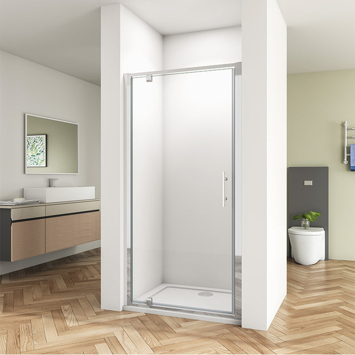 Linea chrome framed pivot shower doors UK with 6mm clear tempered safety glass