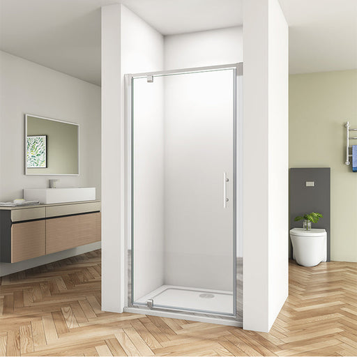 Linea chrome framed pivot shower doors UK with 6mm clear tempered safety glass