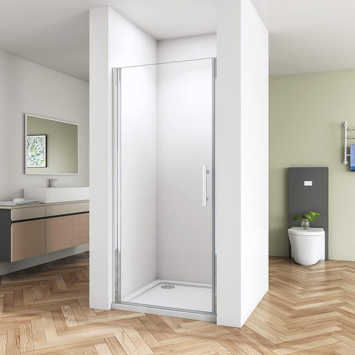 Linea chrome frameless pivot shower doors UK with 6mm clear tempered safety glass