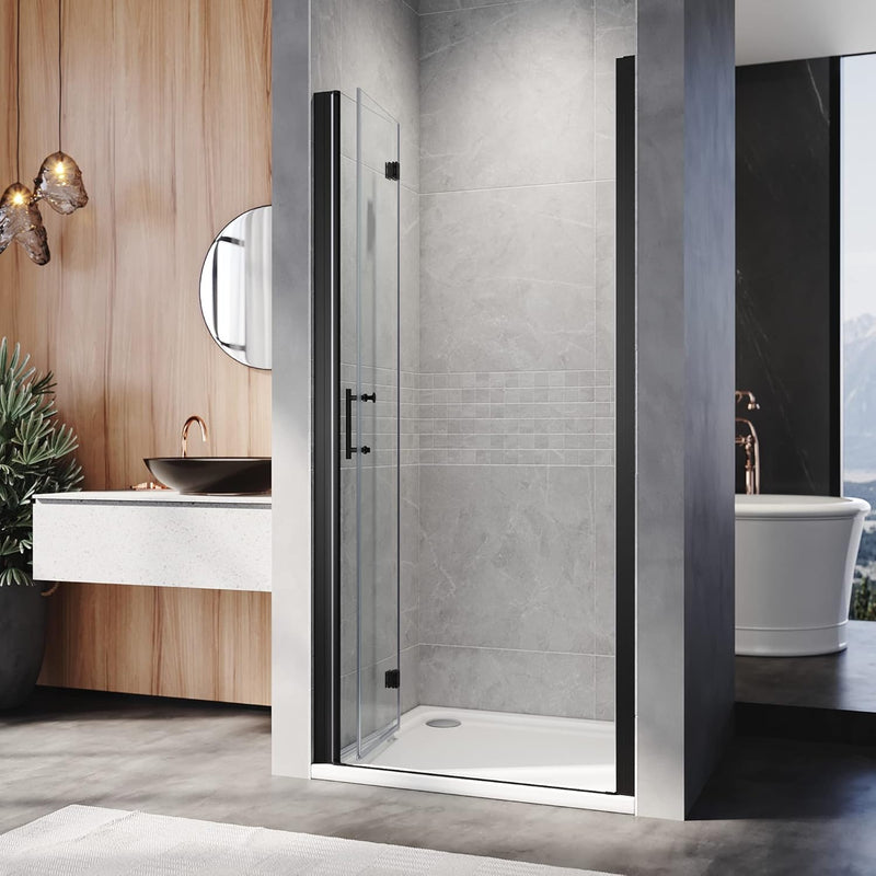 Premium black frameless bifold shower door with 5mm clear glass