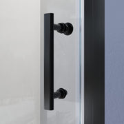 Black frameless bifold shower door with premium matt black hardware