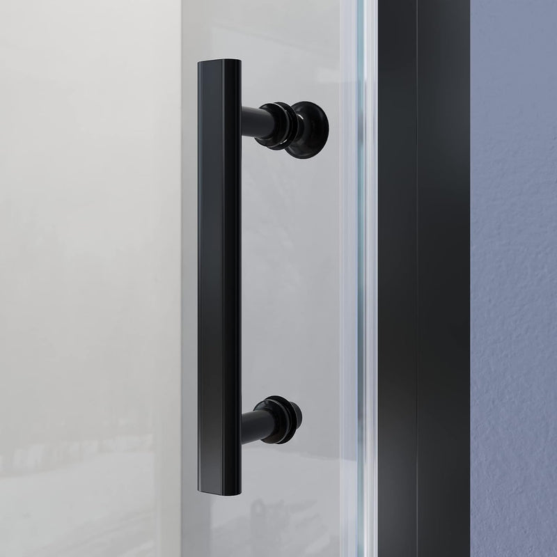 Black frameless bifold shower door with premium matt black hardware