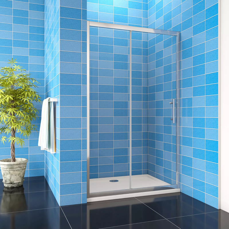 Linea chrome sliding shower door with polished frame and clear safety glass