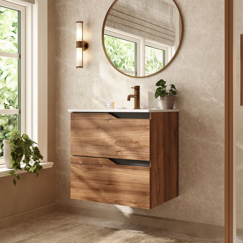 Banyetti Riva Wall Hung Vanity Unit with Athena Basin - 600mm Java Oak