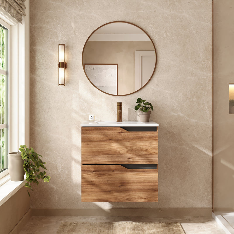 Banyetti Riva Wall Hung Vanity Unit with Lira Basin - 600mm Java Oak