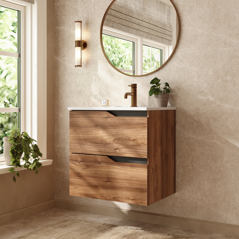 Banyetti Riva Wall Hung Vanity Unit with Lira Basin - 600mm Java Oak
