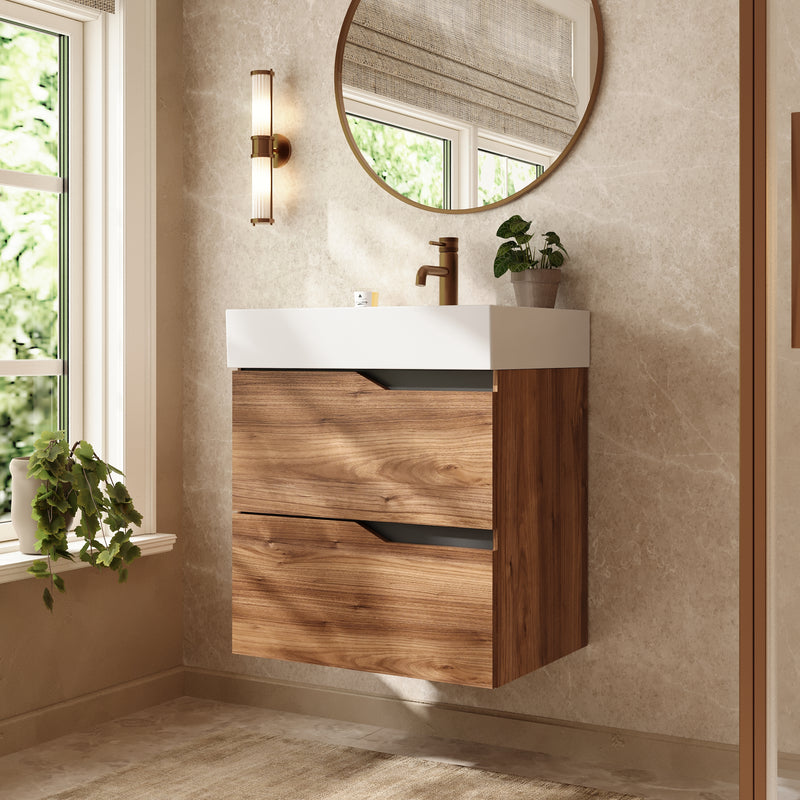 Banyetti Riva Wall Hung Vanity Unit with Veneto 1 Tap Hole Basin - 600mm Java Oak