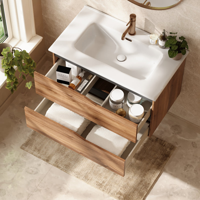 Banyetti Riva Wall Hung Vanity Unit with Athena Basin - 800mm Java Oak