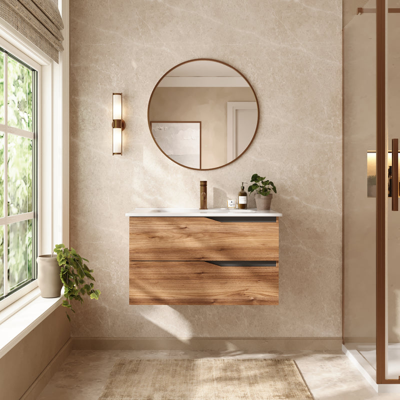 Banyetti Riva Wall Hung Vanity Unit with Athena Basin - 800mm Java Oak