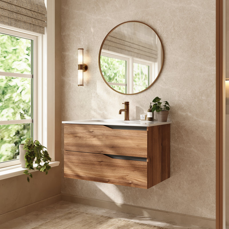 Banyetti Riva Wall Hung Vanity Unit with Athena Basin - 800mm Java Oak