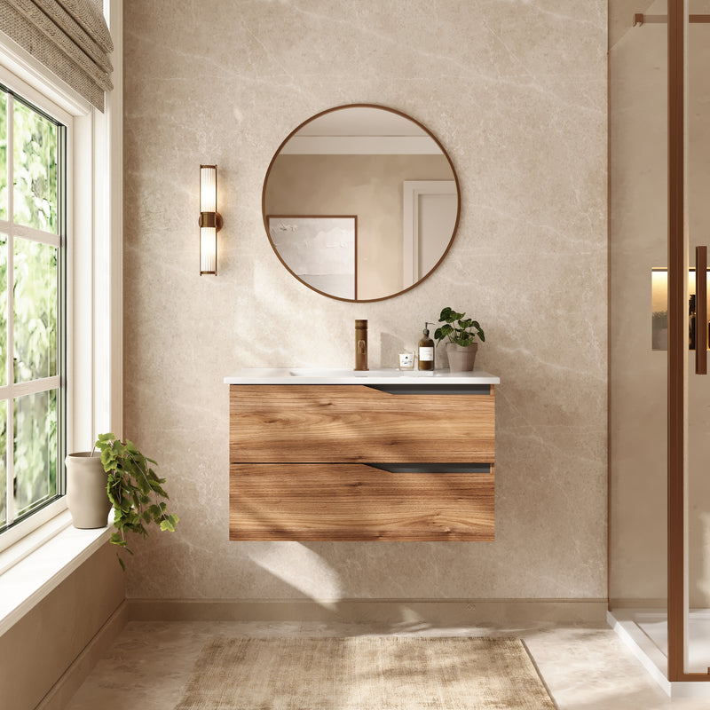Banyetti Riva Wall Hung Vanity Unit with Lira Basin - 800mm Java Oak