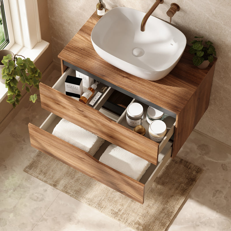 Banyetti Riva Wall Hung Vanity Unit with Matching Worktop - 800mm Java Oak