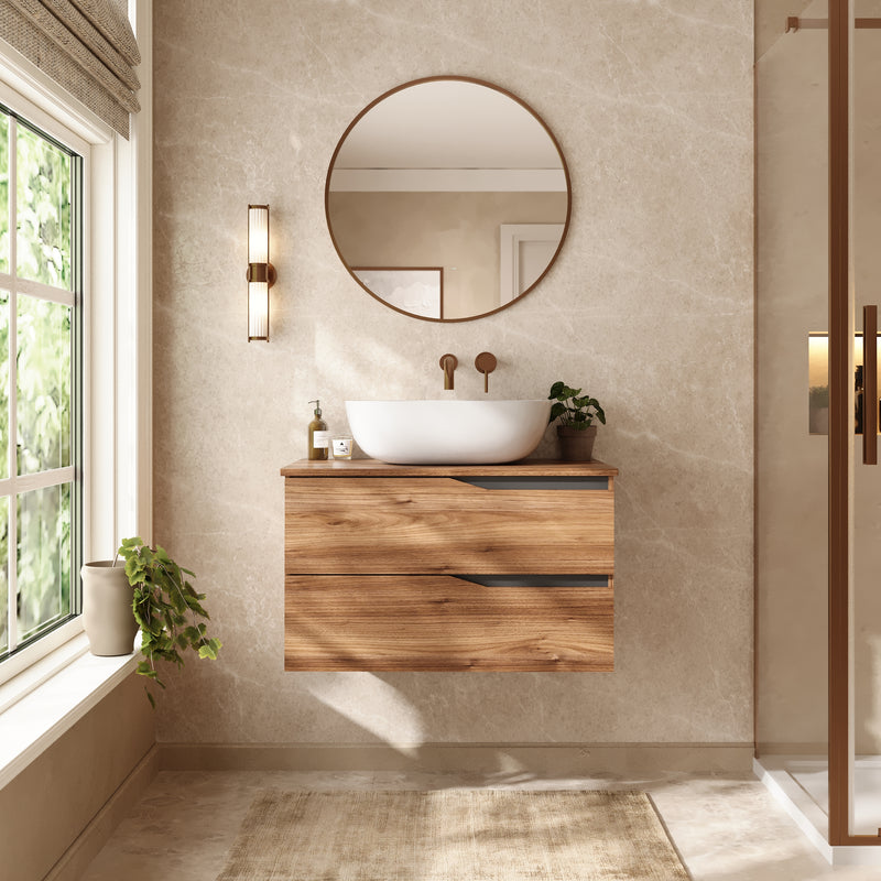 Banyetti Riva Wall Hung Vanity Unit with Matching Worktop - 800mm Java Oak