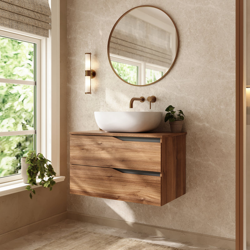 Banyetti Riva Wall Hung Vanity Unit with Matching Worktop - 800mm Java Oak