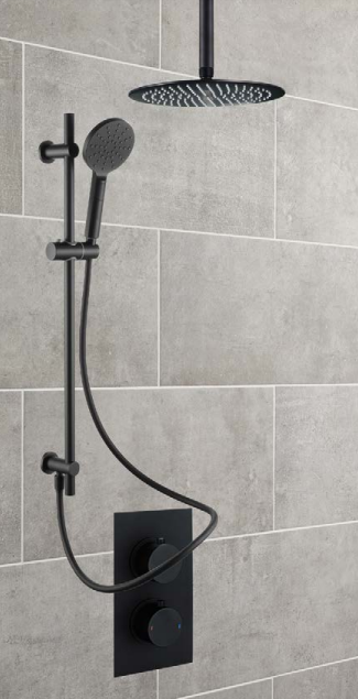 ATC Runa Concealed Shower Valve & Rail with Fixed Ceiling Showerhead - Black