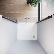 Reversible black frameless bifold shower door for left or right installation