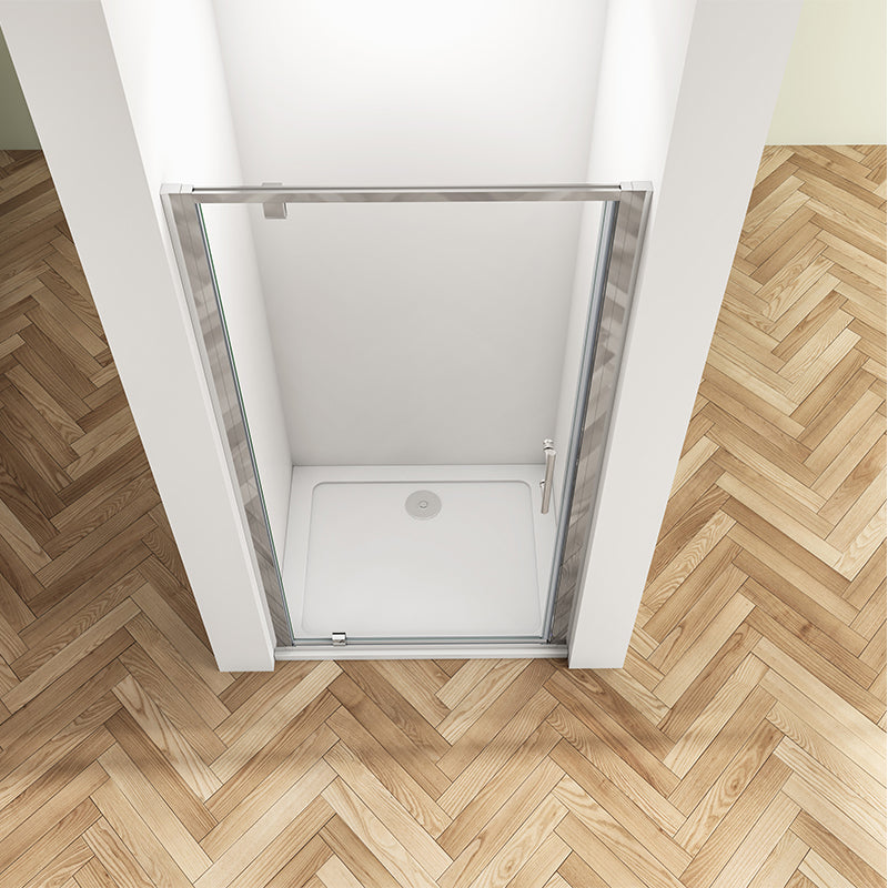 Reversible chrome pivot shower door suitable for left or right-hand installation