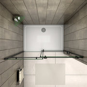 Reversible black frameless sliding shower door for left or right-hand installation