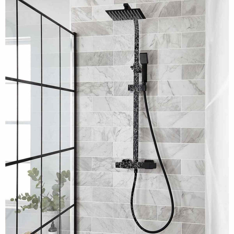 KV Nero Matt Black Square Thermostatic Exposed Bar Shower