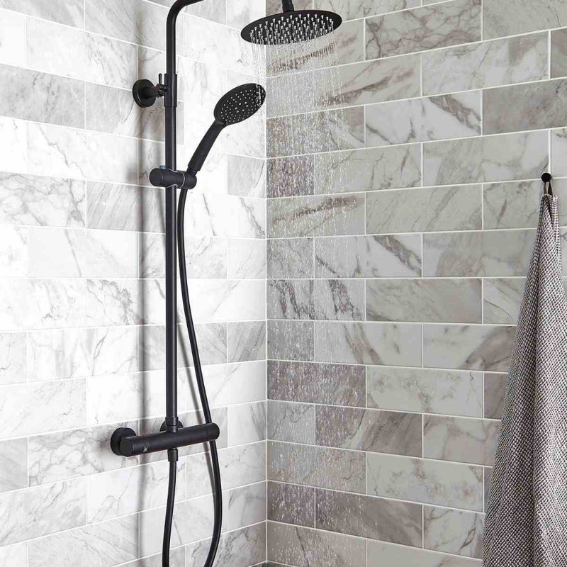 KV Nero Matt Black Round Thermostatic Exposed Bar Shower