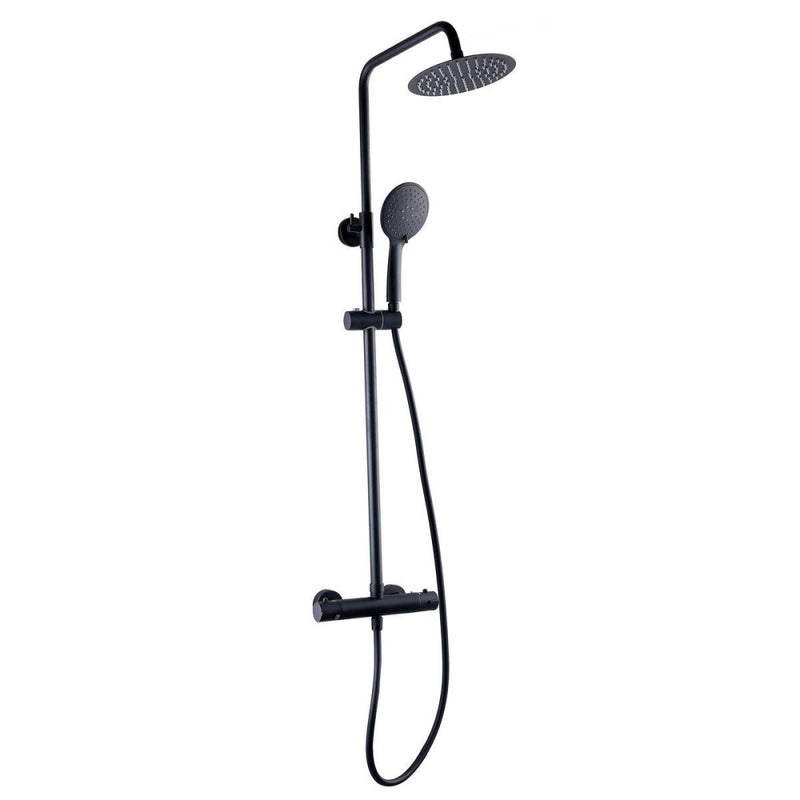 KV Nero Matt Black Round Thermostatic Exposed Bar Shower