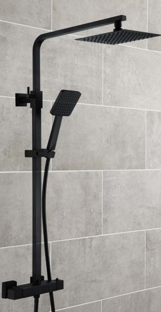 ATC Verne Exposed Thermostatic Square Shower System - Black